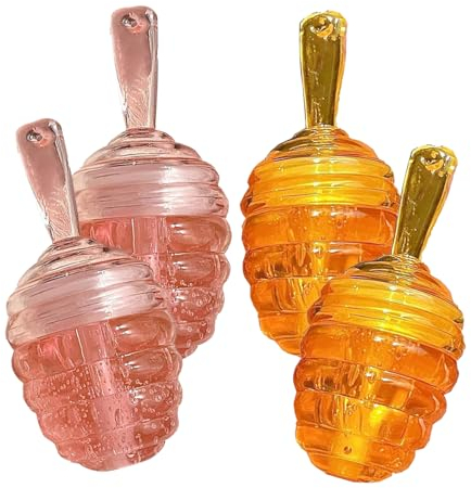 Wenrny Honey Lip Oil,4 Pcs Honey Pot Plumping Hydrating Lip Oil With Brush,Peach Flavor Long Lasting Nourishing Women Lip Gloss,Daily Lip Care Oil for Women Teen Girl,Christmas Gifts