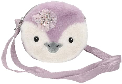 Depesche 13160 Princess Mimi Penguin - Kleine Umhängetasche in Flieder, mit Pinguin Motiv und Plüschfell, Tasche mit verstellbarem Schultergurt
