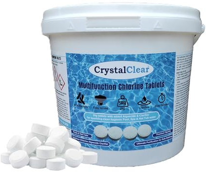 5kg CrystalClear 20g Multifunctional Chlorine Tablets for Hot Tubs, Spas & Swimming Pools - 4-in-1 Sanitiser Tablets with added algaecide & clarifier for Sparkling Clean, Hygienic Water