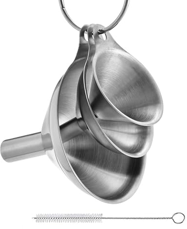 3 Pcs Stainless Steel Kitchen Funnel Made of Food-Grade Stainless Steel That withstands high and Low temperatures Perfect for Storing Liquids and Kitchen Spices or Powders Send a Cleaning Brush