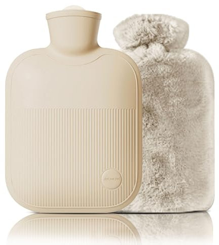 Borsa dell'acqua calda con copertura in peluche, 2 l, 1 l, 0,5 l, in PVC, per dolori al collo, alle spalle e alle mani, ai piedi, crampi mestruali, impacchi caldi e terapia del freddo (beige, 500 ml)