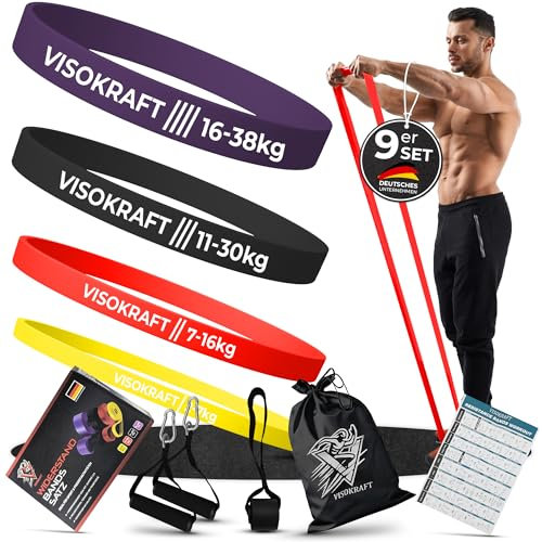 VISOKRAFT Widerstandsbänder Latex mit Türanker und Handgriffen, Fitnessbänder für Kraftraining, Fitnessband, Trainingsbänder, Klimmzugbänder, Krafttrainingssets,Physiotherapie, Yoga, Stretching