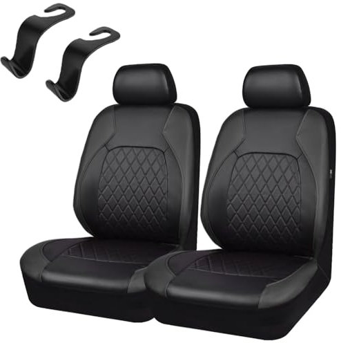 2 Stück Universal Schonbezüge PU Leder Sitzschoner,Auto-Sitzbezüge Vordersitze Kunst Leder,Sitzbezüge Seitenairbag universell,für Autositz Vorne für die meisten Autos LKWs Lieferwagen SUVs (schwarz)