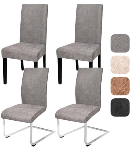 Alishomtll Juego de 4 o 6 fundas para sillas de piel de serraje vintage, elásticas, universales, extraíbles, lavables, para cocina, restaurante, hotel (gris, 4 unidades)