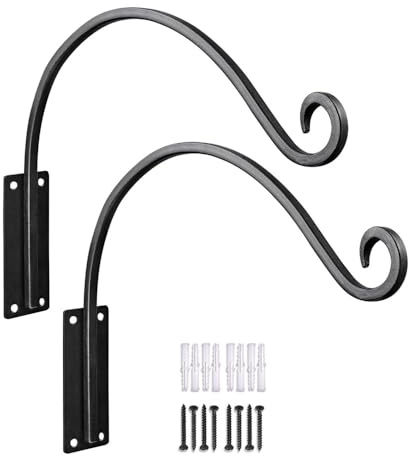 Portavasi pensile per esterni, set di 2 ganci da parete resistenti per supporti per piante, staffe per cesti appesi per mangiatoie per uccelli, carillon a vento e cesti per piante (28 x 40 cm)