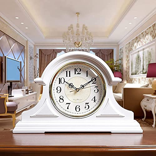 Orologio da camino, orologio da tavolo silenzioso, movimento al quarzo non ticchetta, adatto per caminetti, decorazione soggiorno e camera da letto, bianco
