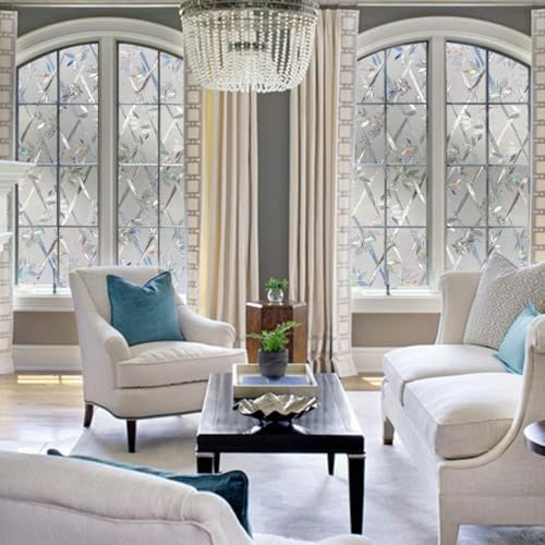 Oniissy Lot de 45 films de protection de l'intimité 3D pour fenêtre - Autocollant statique pour verre dépoli - Contrôle de la chaleur - Bloque les UV - Vinyle décoratif pour salle de bain, cuisine