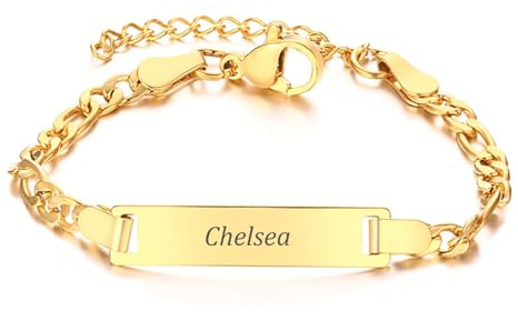 Gamtic Personalised Baby Name Bracelets - Custom Engraved Pearl Pink Crystal Beads Bracelet for Kids Infant Girls Boys New Born Toddler Birthday Gift Adjustable, Baby Christening Gift (Gold #2)