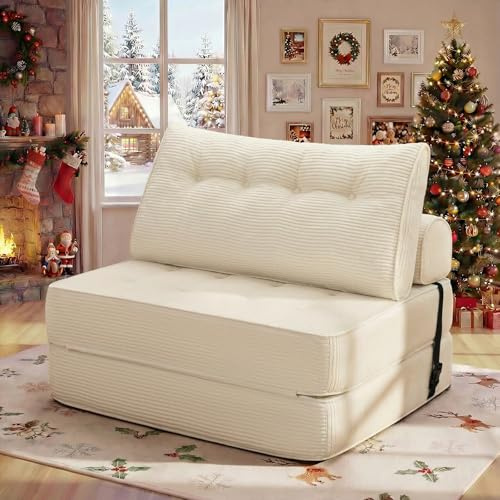 HOMMPA Sofá cama plegable convertible 3 en 1 sofá cama sillón con cojín puf sofá silla cómodo sofá cama sofá suelo salón para dormitorio salón beige 100 cm