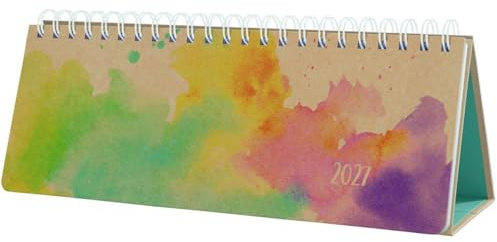 SIGEL Jolie 2027 desk calendar 1/2 A4 landscape, hard cover | 7J901, weekly planner, organiser, FSC certified, blue, yellow, purple, pink