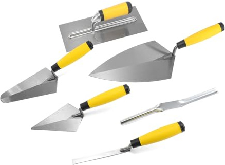 Maurerkellen-Set mit Weichgriff, 6-teilig, enthält Ziegelfugenforme, Spitzkelle, Messkelle, Mauerverbinder, Ziegelkelle und Putzkelle