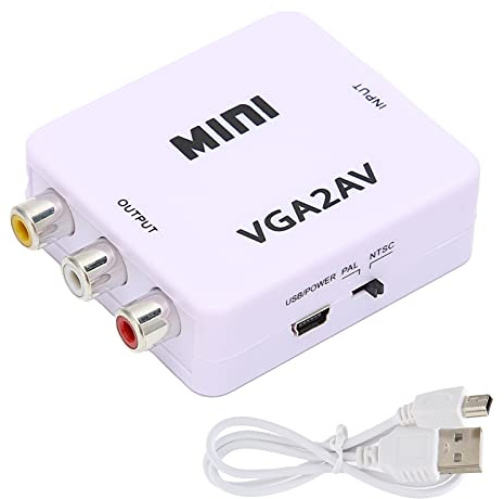 EIMSOAH Mini VGA Till AV 1080P HD Video Converter Adapter med Datakabel för TV PC, Kompakt Omvandlare för Högupplöst PC-ingång, Idealisk för Hemmabiosystem