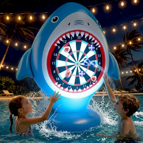 EFFILUMLUX Gioco Gonfiabile Bersaglio, Bersaglio Freccette Gonfiabile - 10 Palline A Strappo, Giochi Piscina Bambini Adulti, Gioco Lancio Bersaglio Giochi Piscina Famiglia Giardino Spiaggia (Con Luci)