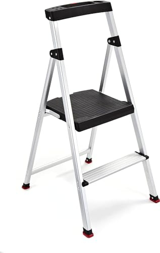 Rubbermaid 2-Step Folding Steel Step Stool, Sturdy & Lightweight,Silver