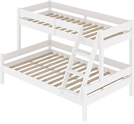 VitaliSpa Etagenbett Everest, Weiß, 120x200 / 80x200 cm, mit integrierter Treppe und stabilem Lattenrostsystem