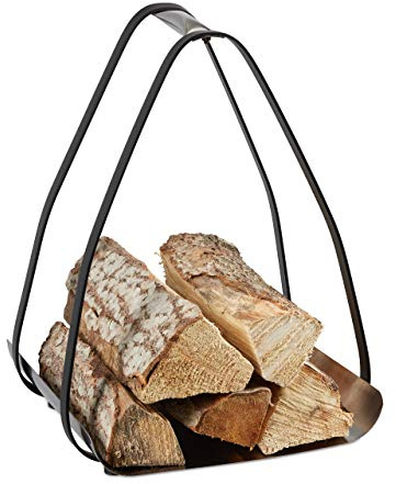 Relaxdays Porta Legna da Interno, Metallo, Manico Rotondo, Accessori per Caminetto Indoor, 49 x 36 x 35 cm, ArgentoNero, Acciaio Inox, 1 pz