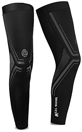MiOYOOW Mangas de protección solar para piernas, mangas refrescantes de seda helada, protección UV UPF 50, calentadores de piernas, rodilleras de secado rápido para hombres y mujeres, Negro, M