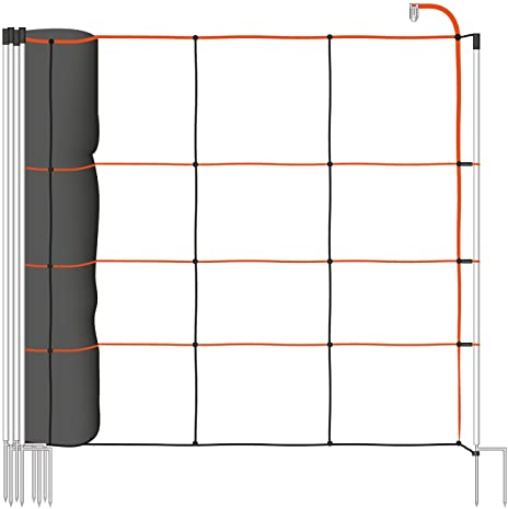 VOSS.farming TitanLight Net Schafnetz mit Vertikalstreben, 50m, 2 Spitzen, 90cm Netzhöhe, orange, Elektrozaun-Netz, Schweine, Ziegen