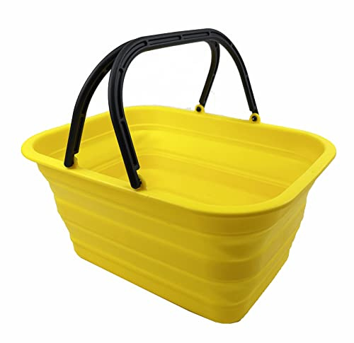 SAMMART 12L Collapsible Tub with Handle - Portable Outdoor Picnic Basket/Crater - Foldable Shopping Bag - Space Saving Storage Container (Golden Yellow)