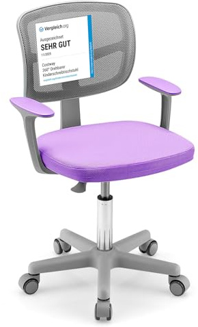 COSTWAY Sedia per Scrivania per Bambini, Sedia per Computer con Altezza Regolabile, Ruote, Sedile Girevole a Rete, Mobile Ergonomica per Bambini 3-10 Anni (Viola chiaro)
