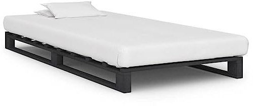 MNISDFL Bett kopfteil Bodenbett Schlafzimmer möbelEinzelbett Palettenbett Grau Massivholz Kiefer 100×200 cm