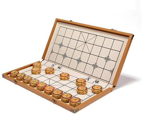 Strategie-Brettspiele Phoebe Chinesisches Schachspiel Xiangqi for 2 Spieler Puzzlespiele Reisespiele mit Klappbrett(5.8cm/2.3in)