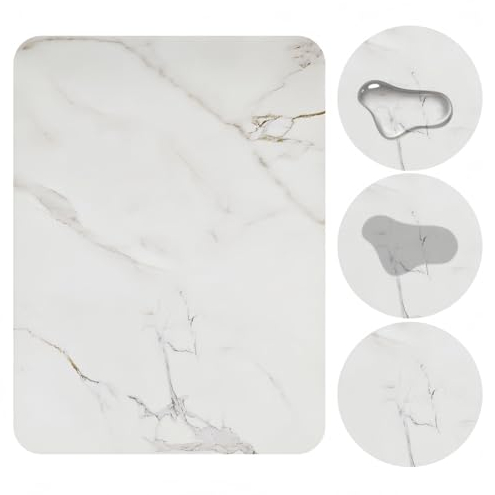 Drying mat for kitchen counter, Diatom Mud for Draining board mats, Dish drying mat for Absorbent Hide Stain with Non-slip, Coffee Machine Sink Dish Rack Marble Worktop (white marble, 16 * 12 inch)