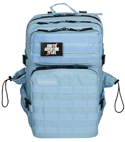 ELITRAINX Training Zaino tattico idrorepellente da 45 l, area per toppe, per cabina aereo, palestra, scomparto per computer, personalizzabile, tessuto Oxford 1000D, Azzurro cielo