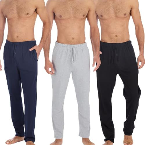 Style It Up Mens 3 Pack Pyjamas Plain Lounge Pants Breathable Comfortable Soft Elasticated Bottoms Adults Loungewear (Grey-Black-Navy, L)