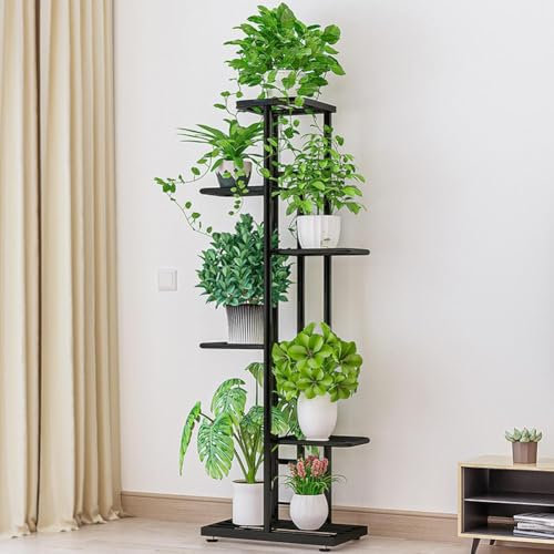 Creperture Soporte de metal para plantas, 6 niveles, 7 macetas, estante de presentación, puede soportar hasta 7 kg, soporte de esquina para plantas, escaleras de flores, decoración para interior,