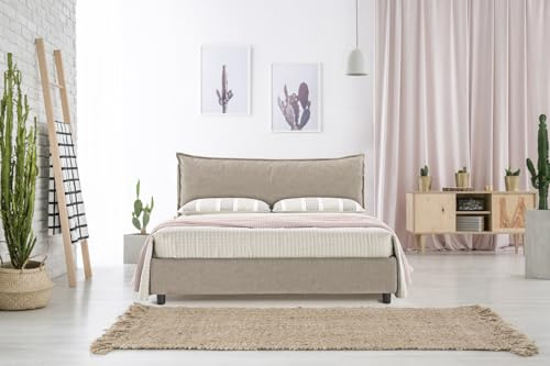 EVERGREENWEB Letto Matrimoniale con Contenitore 180x200 cm Elegante Struttura Letto King Size Imbottita, Rete a doghe in Legno Inclusa, Moderna Testiera Rivestimento SFODERABILE Tessuto Tortora, ARLES