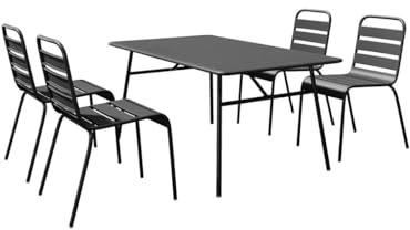 Vente-unique-Garten-Essgruppe: Tisch L. 160 cm + 4 stapelbare Stühle - Metall - Schwarz - MIRMANDE von MYLIA