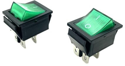 JZK Lot 2 interrupteurs à bascule marche/arrêt 16A 250V 20A 125V CA,4 bornes,lumière verte,4broches,bouton d'alimentation rectangulaire KCD pour petit électroménager, voiture,camion,bateau,camping-car