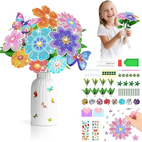 Charmofun Kit Travaux Manuels Enfant, Bouquet Diamant Bricolage Kit, Bouquet De Fleurs Jouet, Enfant Faites Votre Propre Bouquet De Fleurs, Cadeau Jouet Créatif pour Fille 5 6 7 8 Ans