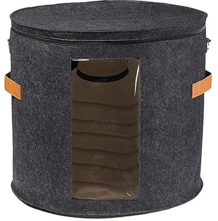 Raypontia 50x50x43cm Hut Aufbewahrungsbox, Hutschachtel Rund, Hat Organizer, Rund Mützen Aufbewahrung, Faltbarer Hut Reisekoffer Mit Staubdichtem Deckel, Dunkelgrau Hutkoffer Für Schrank Oder Reise