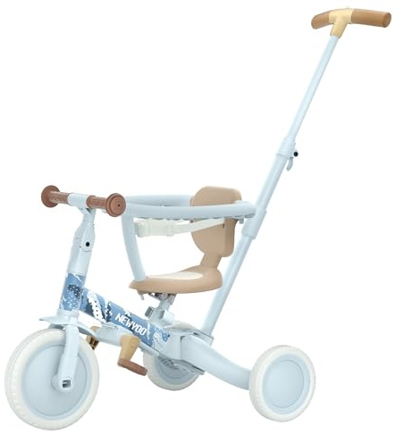 newyoo Lume TR008 Tricycle for Toddlers 1-3, 5-in-1 Push Trike with Parent Handle & Safety Guard, Convertible Balance Bike, Ideal Birthday, Coastal