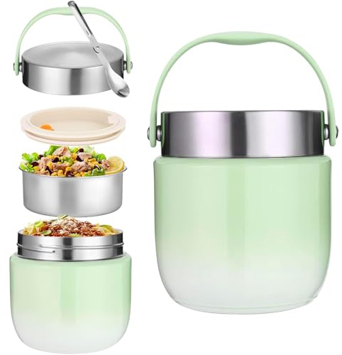 Fiambrera Térmica 1200 ml de Acero Inoxidable 304 con Cuchara Plegable, Termo para Comida Caliente Hermético y Portátil, Ideal para Oficina y Escuela, Mantiene los Alimentos Calientes por Horas