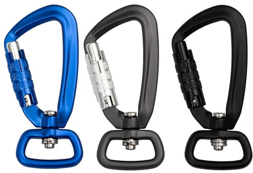 Neikafan 3 Pezzi Moschettone a D con Giunto Rotante Carico 4KN (400kg) in Lega di Magnesio per Arrampicata Escursionismo Attrezzatura Cani