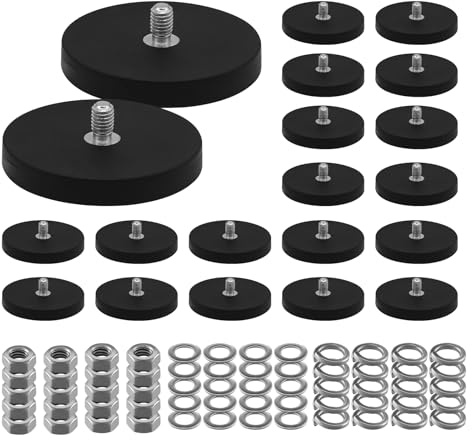 Imanes de neodimio engomados, 20 unidades, con rosca de 43 mm de diámetro, con rosca exterior M5, 8,5 kg, fuerza de sujeción, sistema magnético, base de montaje para tiras de luz, vehículos y lámparas