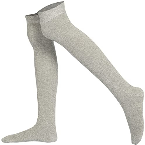 Mysocks unisex över knäet enkla strumpor sömlös tå kammad bomull, # grå, 38-43 EU