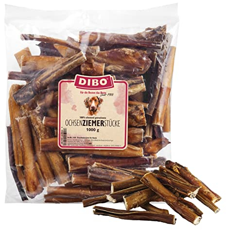 DIBO Ochsen-Ziemer, 12cm, 1.000g-Beutel, Naturkau-Snack oder Leckerli für Zwischendurch, Hundefutter, Qualitätskauartikel ohne Chemie 1 kg
