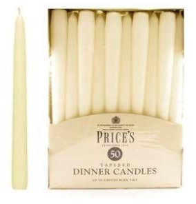 Prices Candles TDC005016 Tapered Dinner Candle Unwrapped, Pack of 50, Ivory