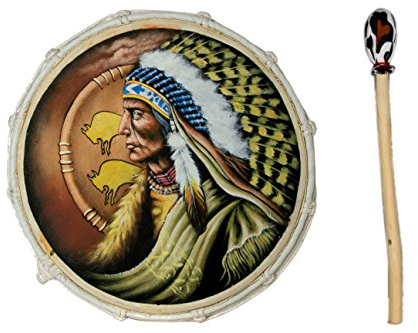 40cm Grosse Schamanentrommel Bison Indianer Gemalt Rahmentrommel Bodhran Drum