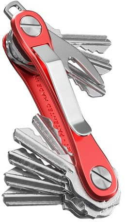 KeySmart Rugged - Multifunktions-Schlüsselhalter, Schlüsselorganisator mit Flaschenöffner und Taschenclip (bis zu 12 Schlüssel, Rot)