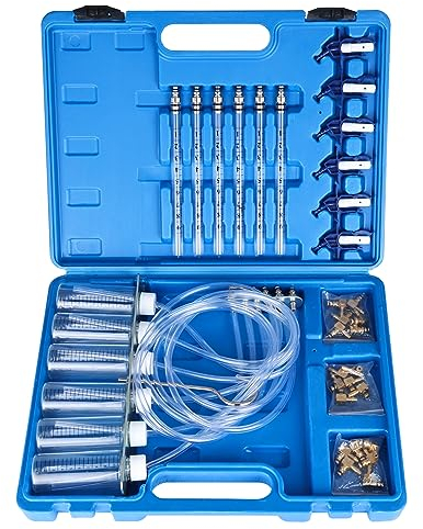 FreeTec Diesel Rücklaufmengen Prüfgerät, 6 Zylinder Diesel Rücklaufmengen Tester Rücklaufmengentester CDI Prüfer Prüfgerät Injektoren Lecköltester für BMW VW (24 Adapter)