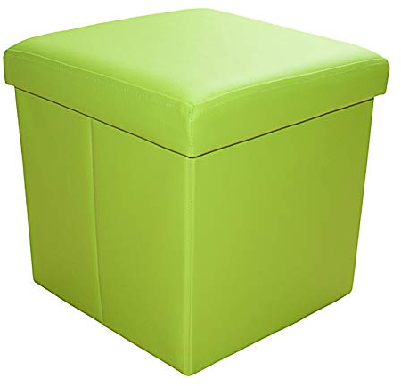 HS-Lighting Sitzhocker Faltbarer Sitzwürfel mit Stauraum, Fußhocker Aufbewahrungsbox mit Deckel, gepolstert, aus Kunstleder, 38x38x38cm (Grün)