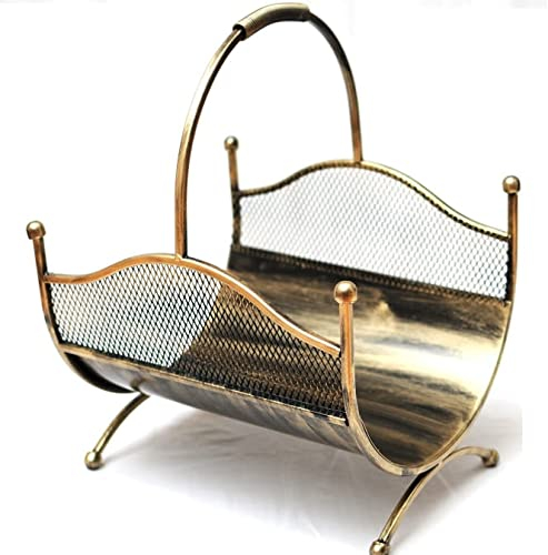 Dixiestore Holzkorb für Kaminholz aus Metall für 121 Kaminholz - Gold Holzregal Kaminholz Aussen - Kamin Zubehör Innen - Korb für Kaminholz Korb Aufbewahrung Kaminholzregal