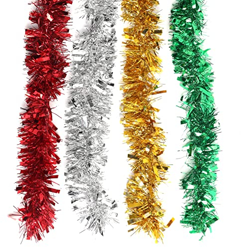 BELLE VOUS Espumillon Navidad Multicolor (Pack de 4) - 8 m - Guirnaldas Decorativas para el Árbol - Adornos Navidad Brillante - Interior/Exterior - Decorar Fiestas, Hogar y Festivales