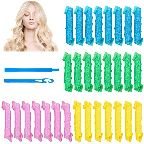 RANJIMA Lockenwickler über Nacht, 30 Stück Lockenwickler Große Locken, 45 cm Spiral Locken Wellen Ohne Hitze Lockenwickler mit Styling-Haken, Heatless Hair Curler für Lange Haare Kurze Haare