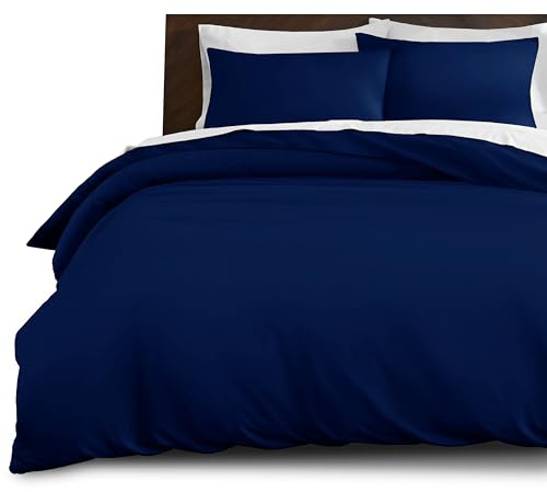 IR Imperial Rooms Double Duvet Cover Set – Brushed Microfiber Plain Navy Bedding Set with Pillow Cases – Ultra Soft Button Closure Quilt Cover (200 x 200 cm)